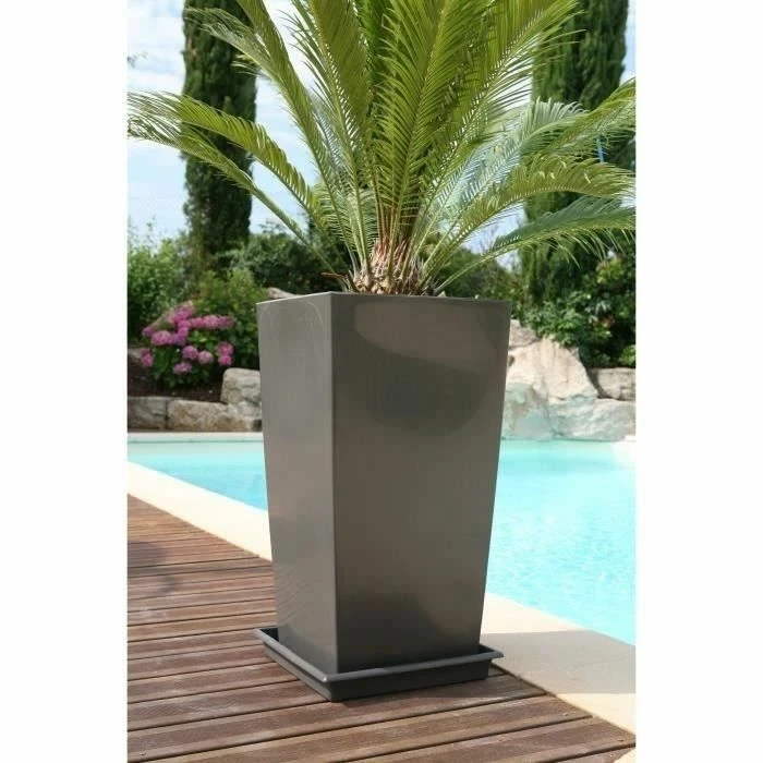 Pot De Fleurs Carré 29 X H.52cm Gris Pailleté – Image 2