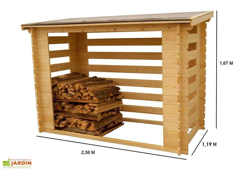 Abri-bûches Extérieur En Bois Brut 236 X 119 X 167 Cm – Image 2