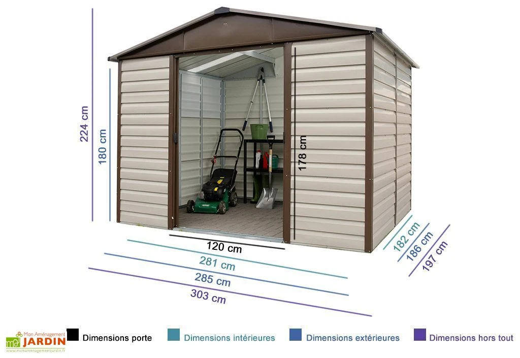 Abri De Jardin Acier Galvanisé Taupe Marron 197 X 303 Cm 5,97 M² – Image 3