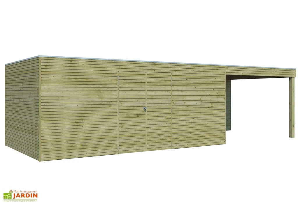 Abri De Jardin En Bois Traité Autoclave Et Auvent - 28 Mm