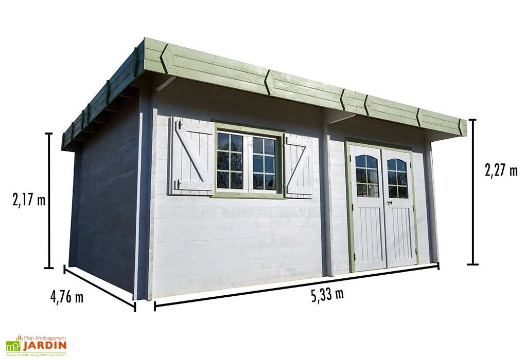 Abri De Jardin Bois 42 Mm Toit Plat Bac Acier (476x533cm) – Image 2