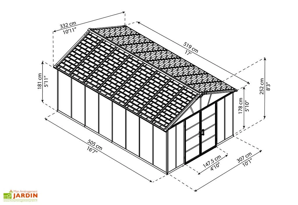 Abri De Jardin En Polycarbonate Et Aluminium Yukon 15 M² - Gris – Image 3