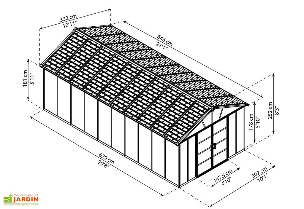 Abri De Jardin En Polycarbonate Et Aluminium Yukon 20 M² - Gris – Image 3