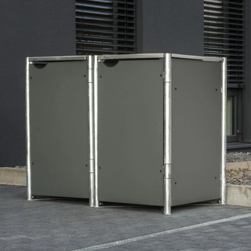 Cache-poubelle 2 Compartiments Müllbox En Aluminium Gris 2x240L – HIDE – Image 2