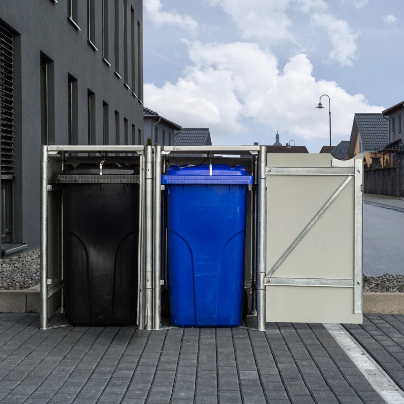 Cache-poubelle 2 Compartiments Müllbox En Aluminium Gris 2x240L – HIDE – Image 6