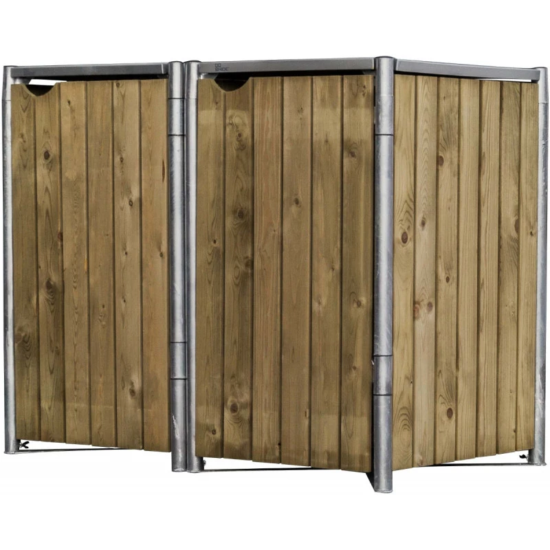 Cache-poubelle 2 Compartiments Müllbox En Bois Traité Naturel 2x240L – HIDE – Image 2