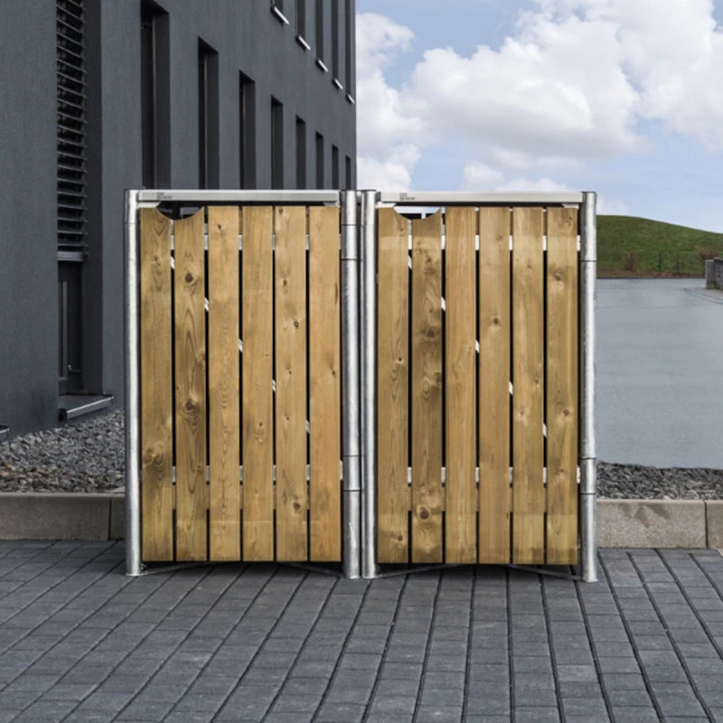 Cache-poubelle 2 Compartiments Müllbox En Bois Traité Naturel 2x240L – HIDE – Image 4