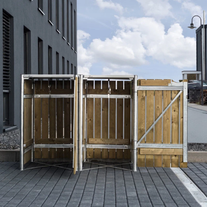 Cache-poubelle 2 Compartiments Müllbox En Bois Traité Naturel 2x240L – HIDE