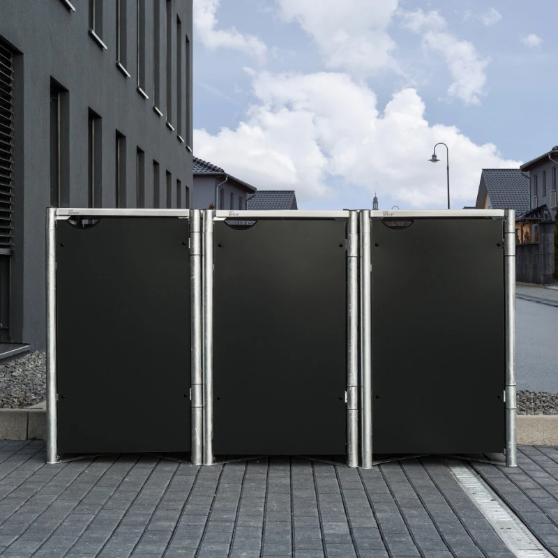 Cache-poubelle 3 Compartiments Müllbox En Aluminium Noir 3x140L – HIDE