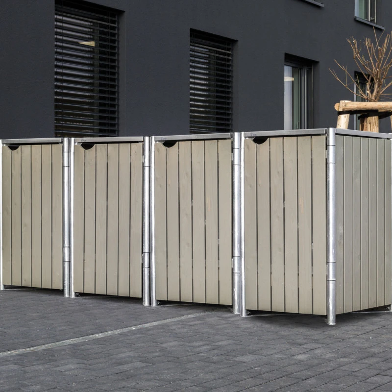 Cache-poubelle 4 Compartiments Müllbox En Bois Traité Gris 4x140L – HIDE – Image 2
