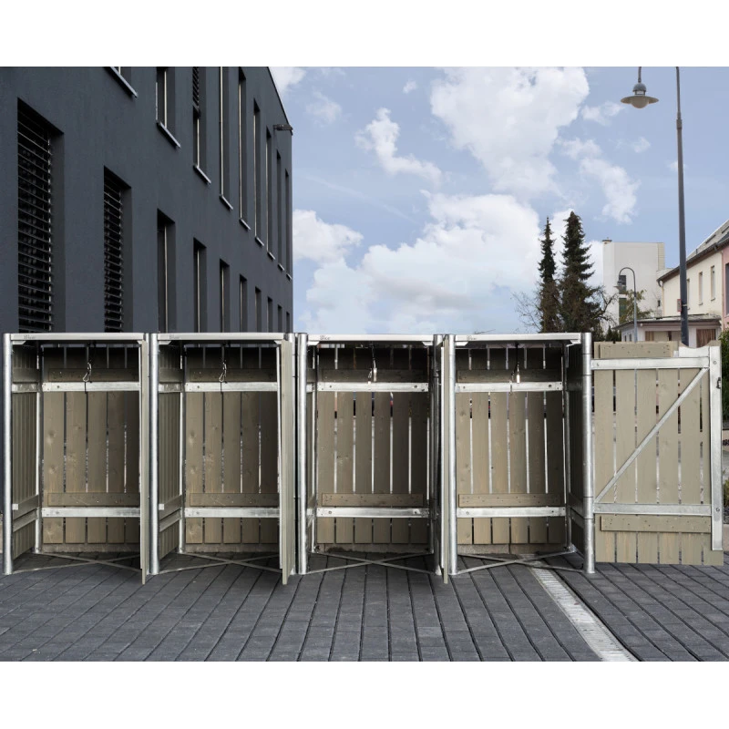 Cache-poubelle 4 Compartiments Müllbox En Bois Traité Gris 4x240L – HIDE – Image 3