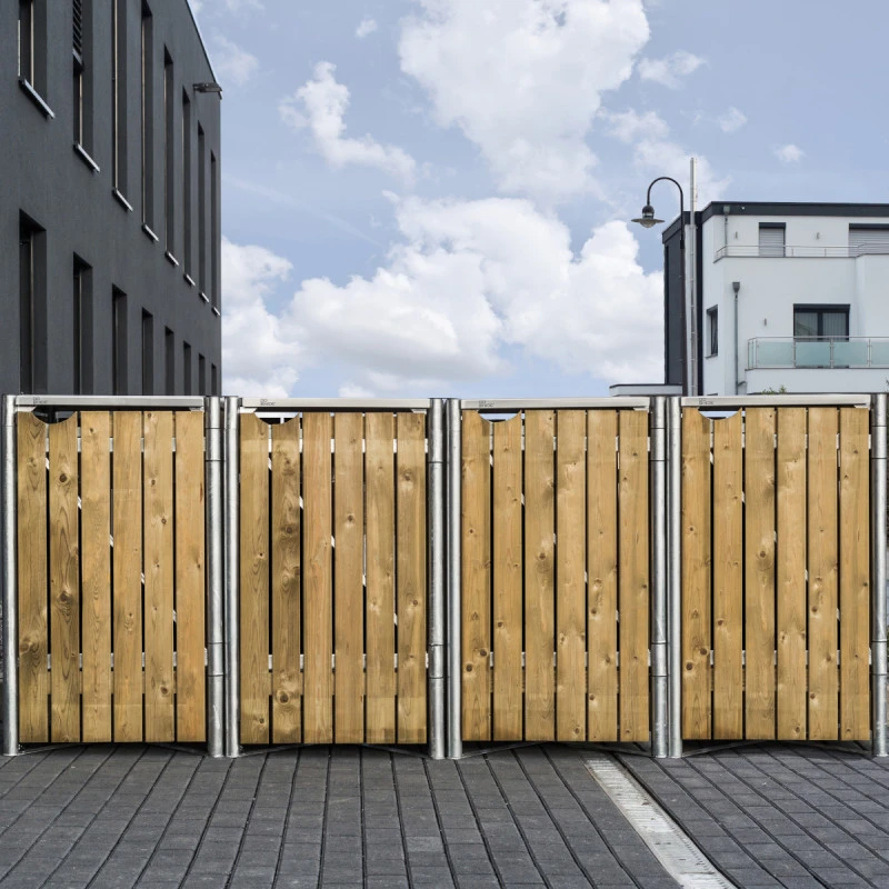 Cache-poubelle 4 Compartiments Müllbox En Bois Traité Naturel 4x140L – HIDE – Image 2