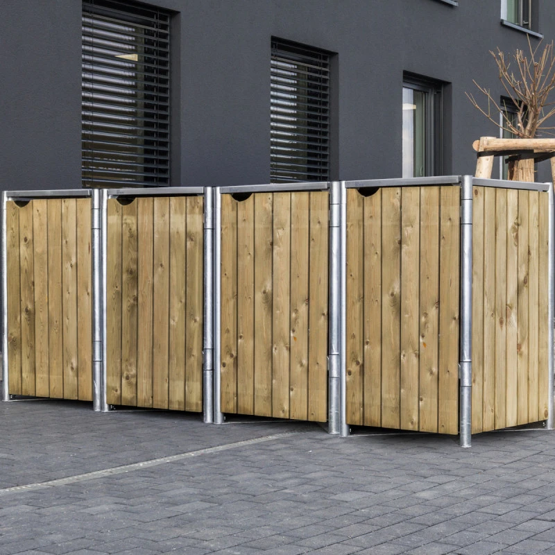 Cache-poubelle 4 Compartiments Müllbox En Bois Traité Naturel 4x140L – HIDE – Image 3