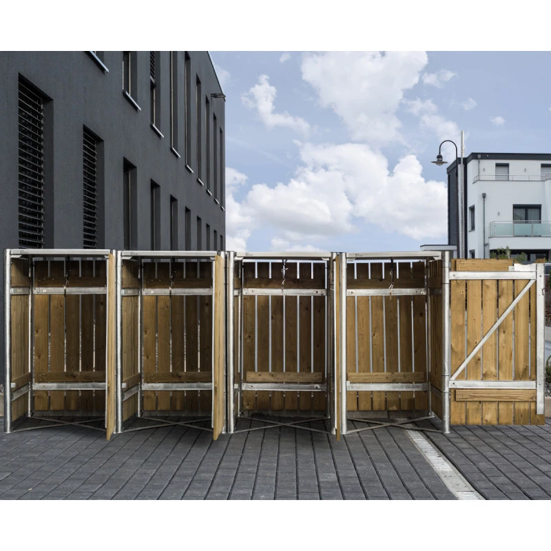 Cache-poubelle 4 Compartiments Müllbox En Bois Traité Naturel 4x140L – HIDE – Image 4