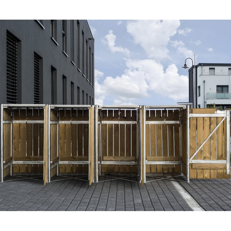 Cache-poubelle 4 Compartiments Müllbox En Bois Traité Naturel 4x240L – HIDE – Image 3