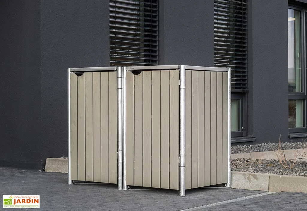 Cache-poubelle Double En Acier Et Bois De Pin Traité 139 X 80 X 115 Cm – Image 3