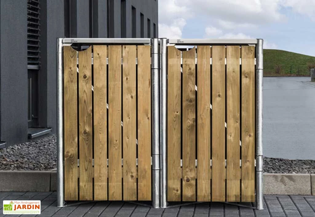 Cache-poubelle Double En Acier Et Bois De Pin Traité 139 X 80 X 115 Cm – Image 2
