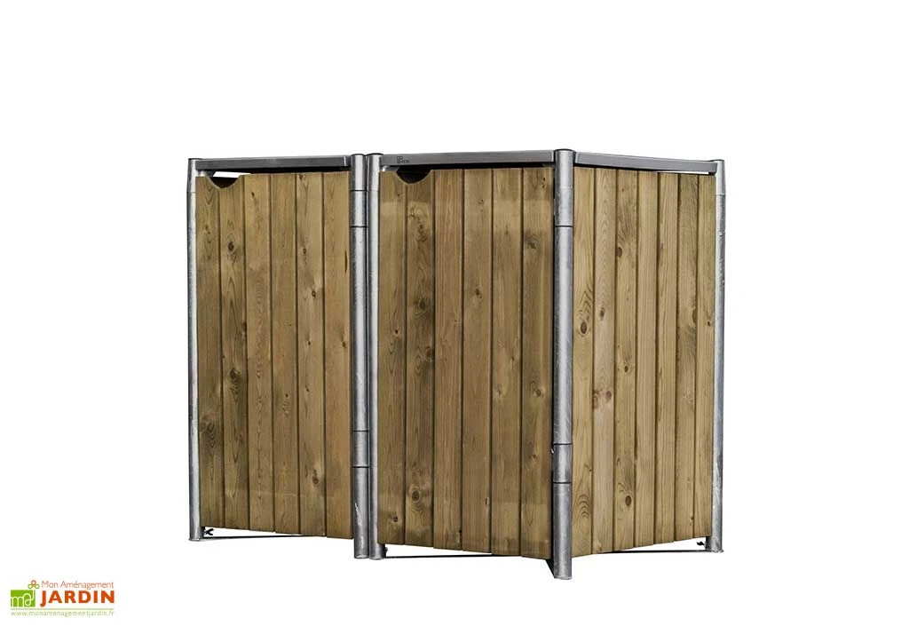 Cache-poubelle Double En Acier Et Bois De Pin Traité 139 X 80 X 115 Cm