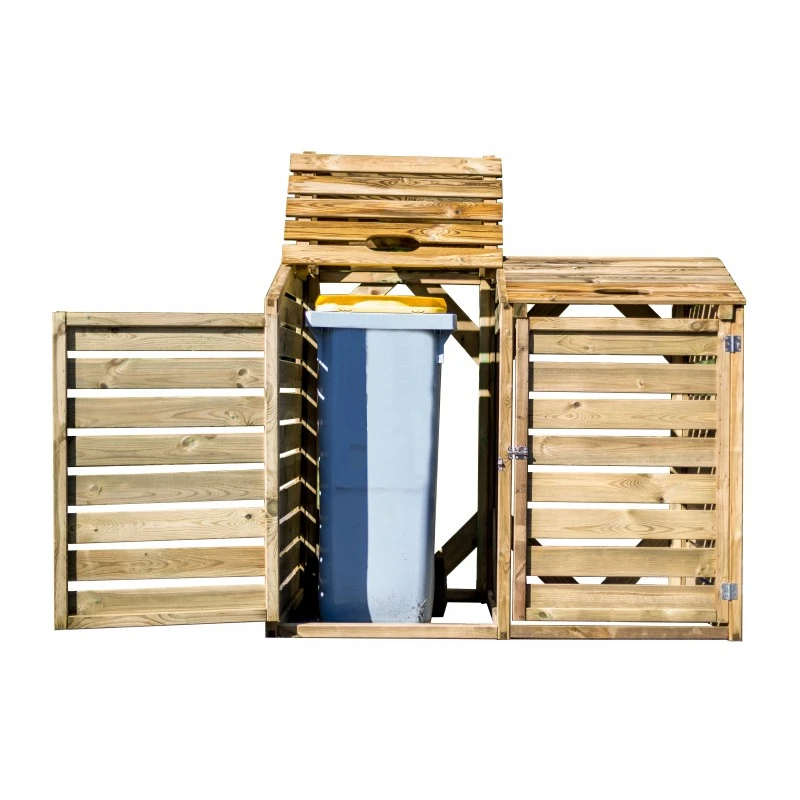 Cache Poubelle Double En Bois Massif Certifié Traité Autoclave – Image 6
