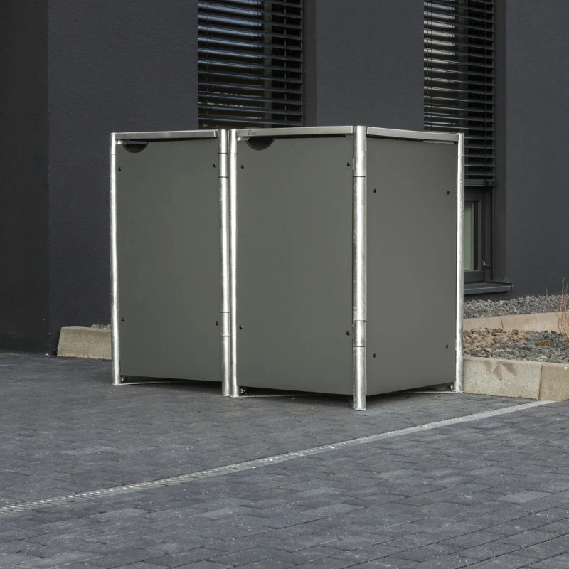 Cache-poubelle 2 Compartiments Müllbox En Aluminium Gris 2x140L – HIDE