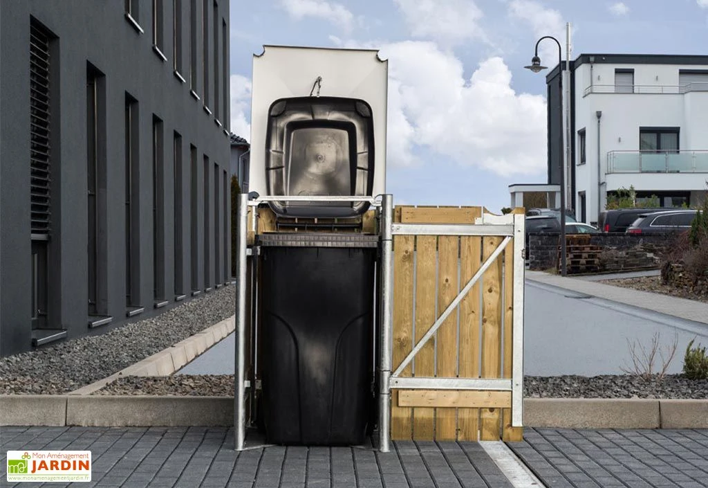 Cache-poubelle Simple En Acier Et Bois De Pin Traité 69 X 80 X 115 Cm – Image 5