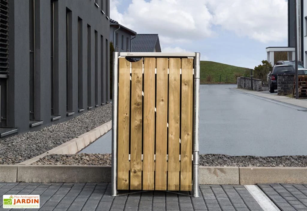 Cache-poubelle Simple En Acier Et Bois De Pin Traité 69 X 80 X 115 Cm – Image 2