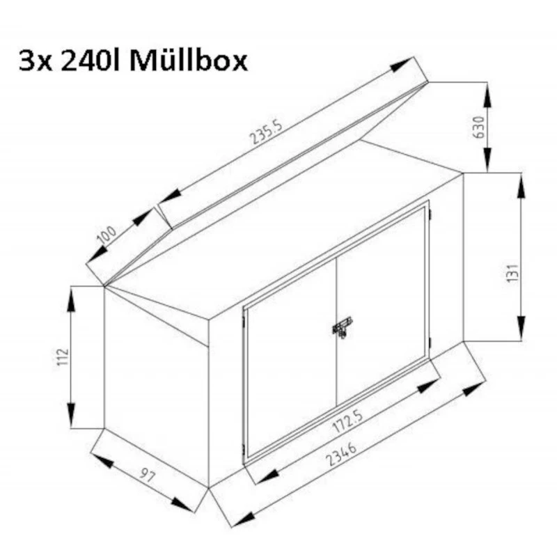 Cache-poubelle Triple 235x100x131cm En Acier Pour Conteneurs 240L – Westmann – Image 6