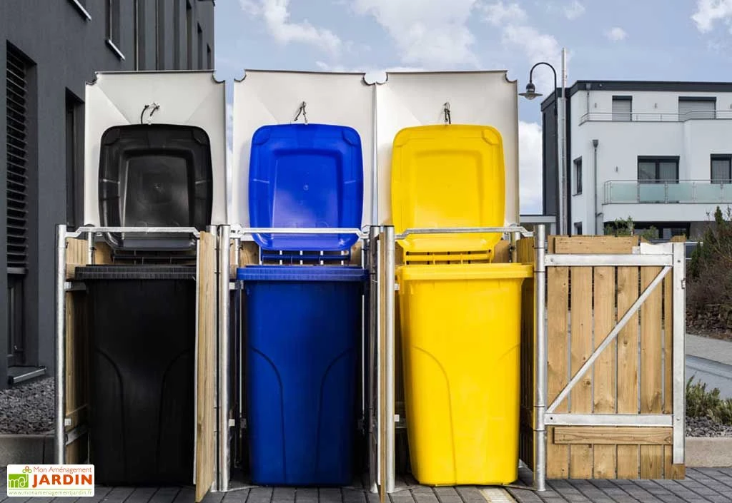 Cache-poubelle Triple En Acier Et Bois De Pin Traité 209 X 80 X 115 Cm – Image 4