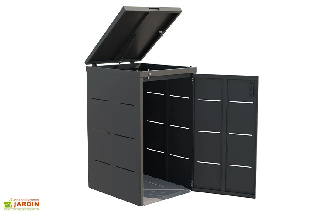 Cache Poubelle En Acier Galvanisé Anthracite - 73 X 85 X 132 Cm – Image 2