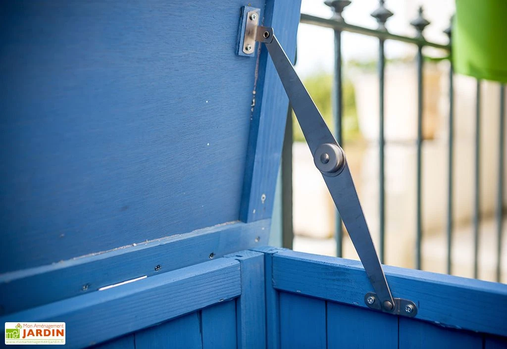 Coffre De Rangement En Bois Lasuré Bleu 127 X 55 Cm – Image 3