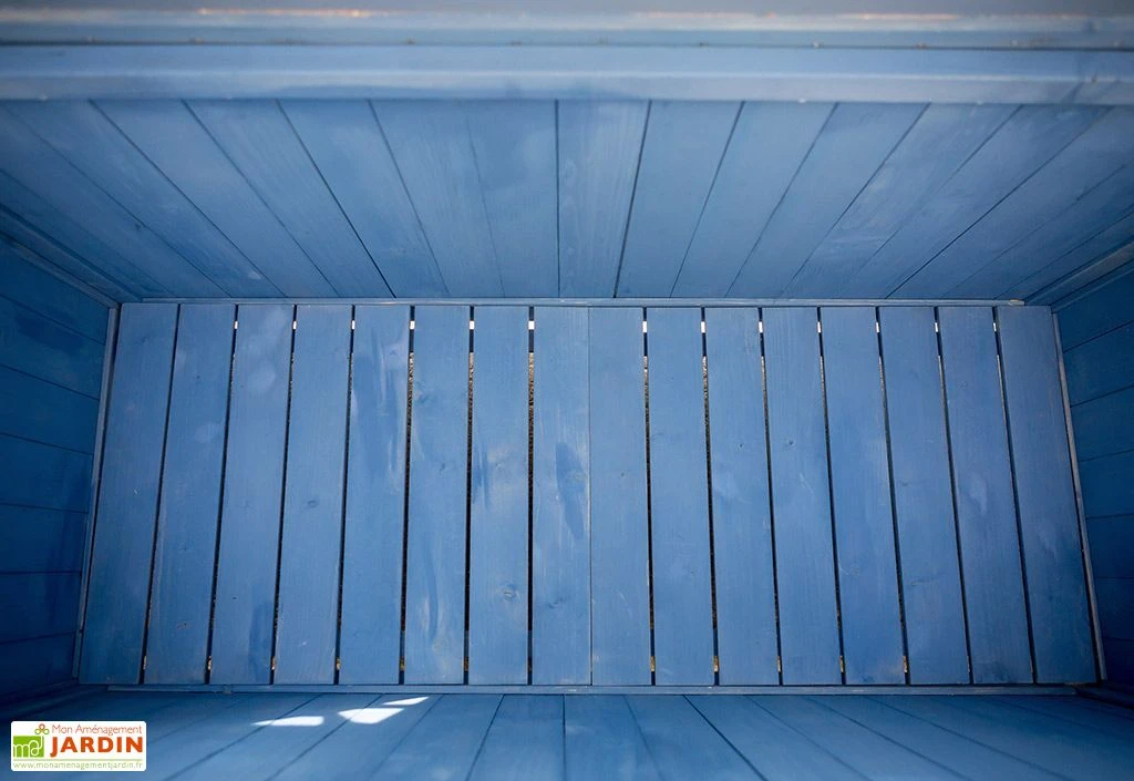 Coffre De Rangement En Bois Lasuré Bleu 127 X 55 Cm – Image 4