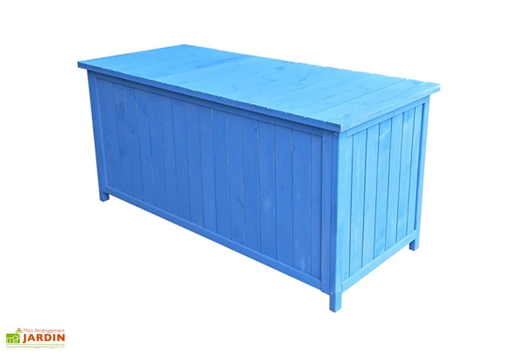 Coffre De Rangement En Bois Lasuré Bleu 127 X 55 Cm – Image 2