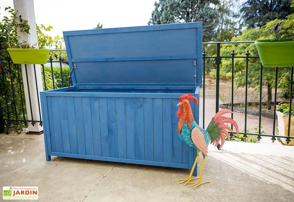 Coffre De Rangement En Bois Lasuré Bleu 127 X 55 Cm