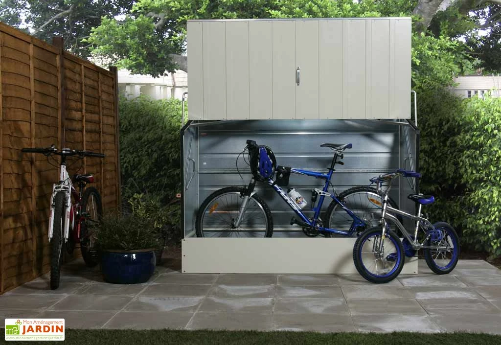 Coffre à Vélos En Métal Crème 196 X 89 X 133 Cm – Image 2