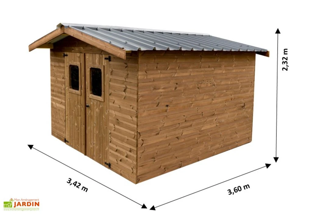 Abri De Jardin En Bois D’épicéa Traité Toit Bac Acier Thermabri – 9 M² – Image 3