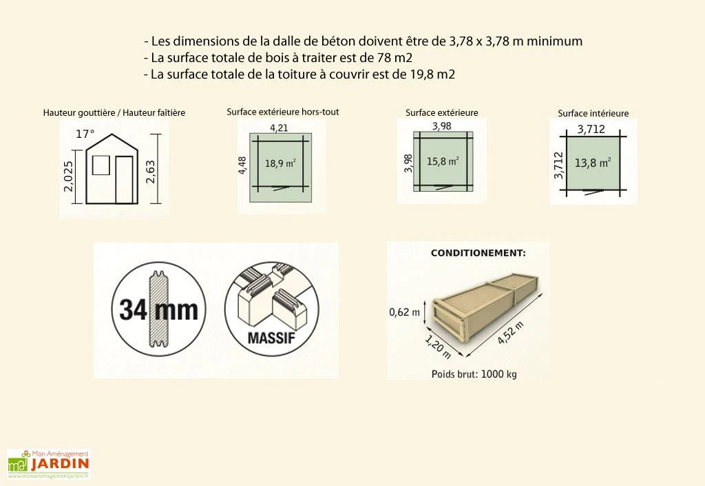 Abri De Jardin Bois Pommier 14 (398x398x263) 34 Mm – Image 2
