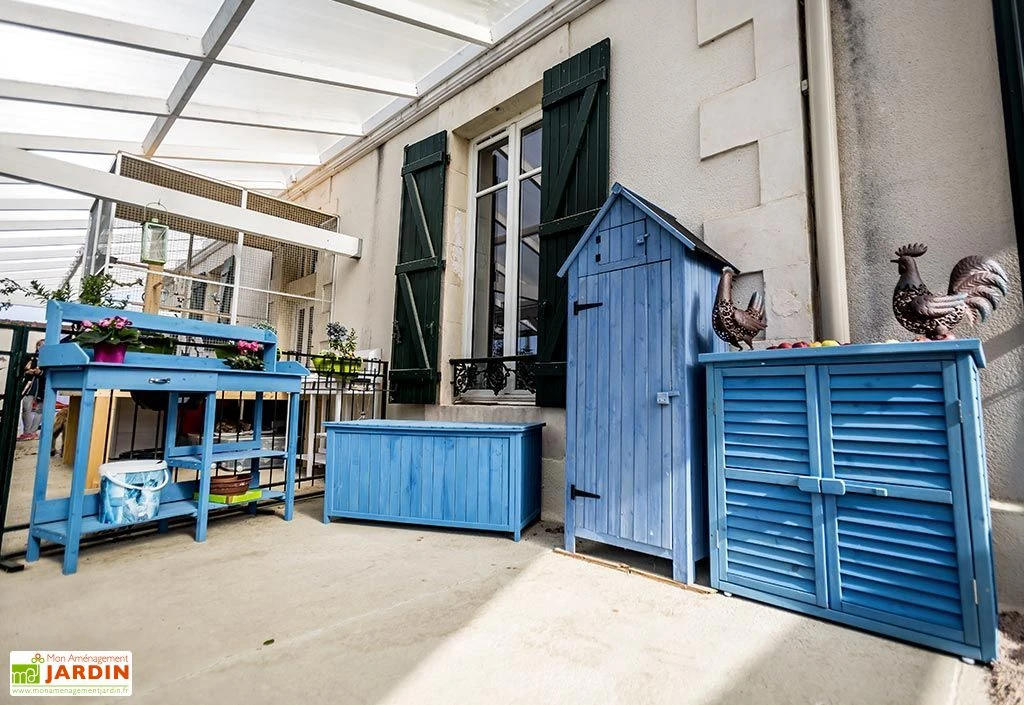 Ensemble De Meubles De Jardin En Bois Lasuré Bleu (4 Pièces)