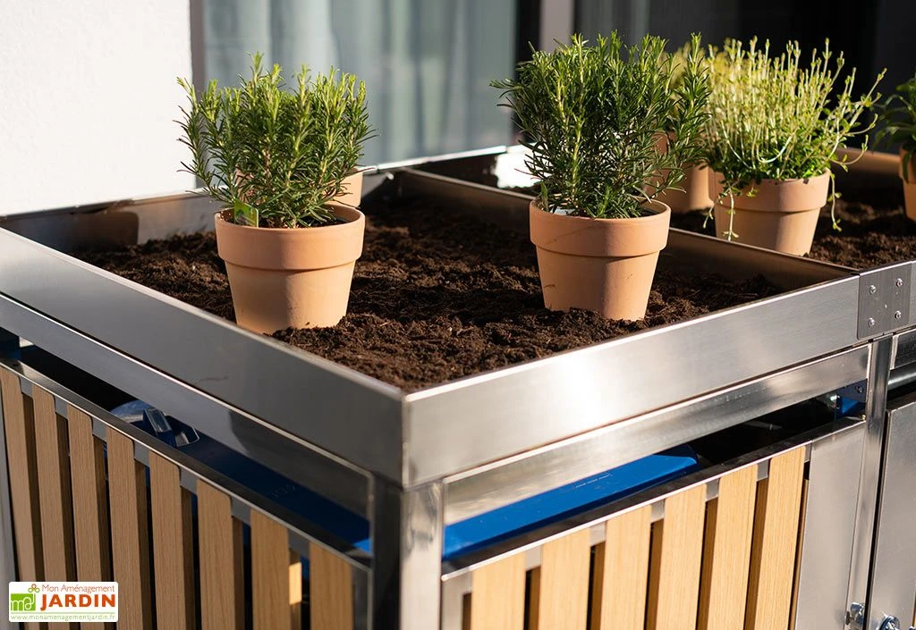 Cache Poubelle Extérieur Double Inox Imitation Bois – 2x 240 Litres – Image 4