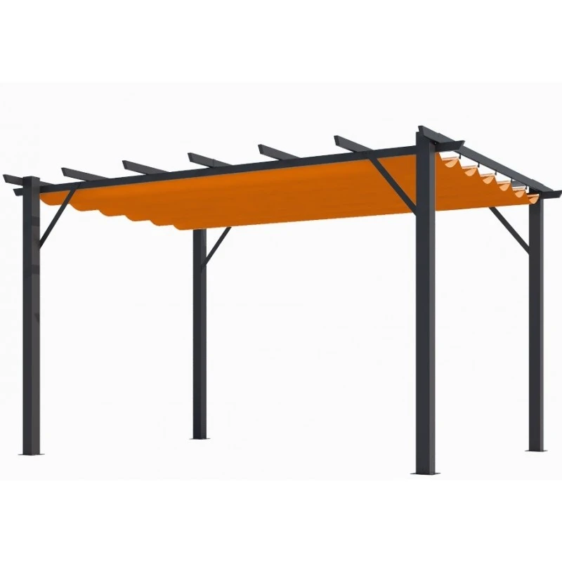 Pergola 100% Aluminium Gris Anthracite 12m² Avec Toile D'ombrage Rouille 140gr/m² HABRITA – Image 2