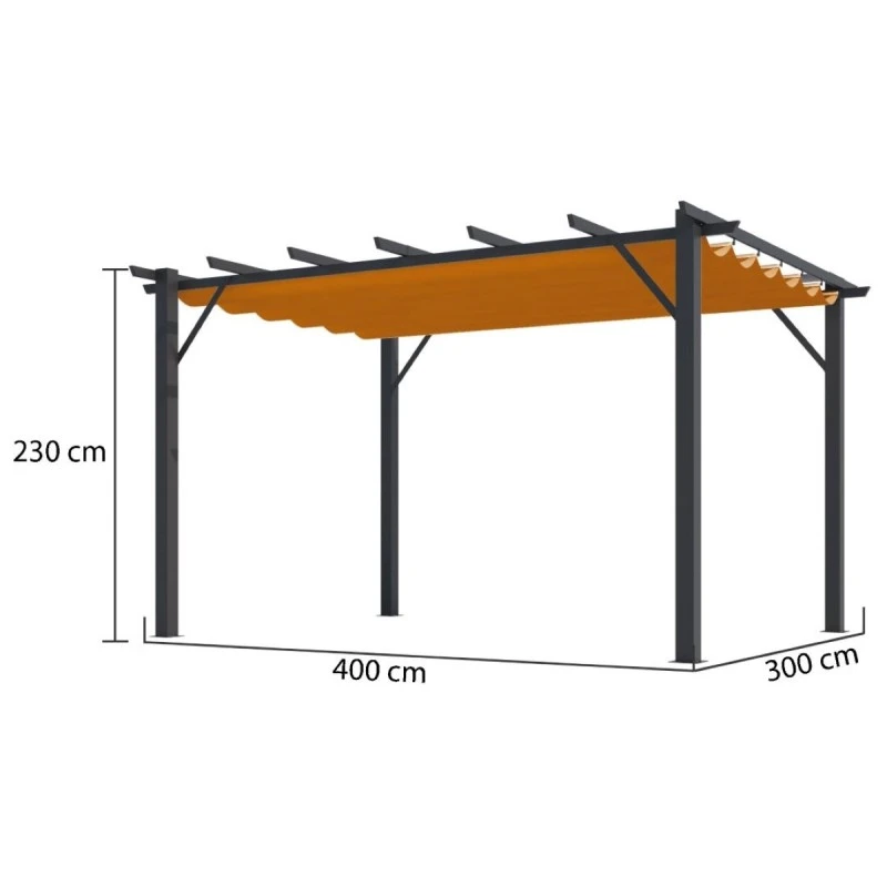 Pergola 100% Aluminium Gris Anthracite 12m² Avec Toile D'ombrage Rouille 140gr/m² HABRITA – Image 3