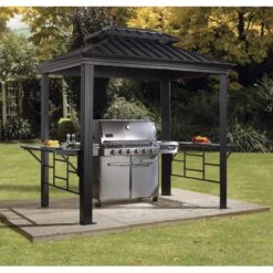 Pergola 2x3m Messina BBQ En Alu Anthracite Et Acier Galvanisé - SOJAG
