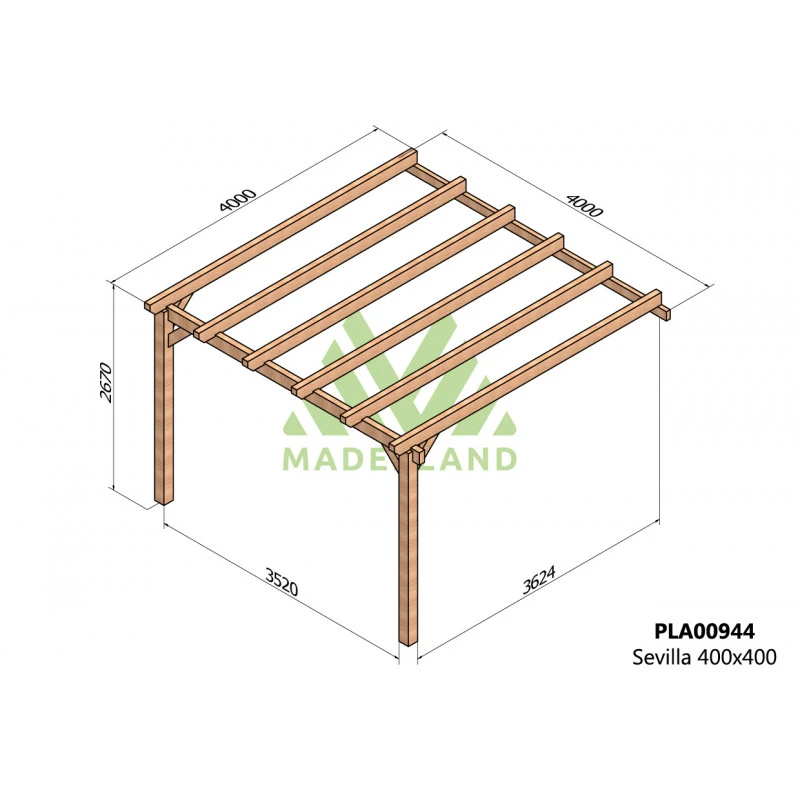 Pergola Adossée En Bois Lamellé-collé 400x400cm Sevilla – Maderland – Image 2