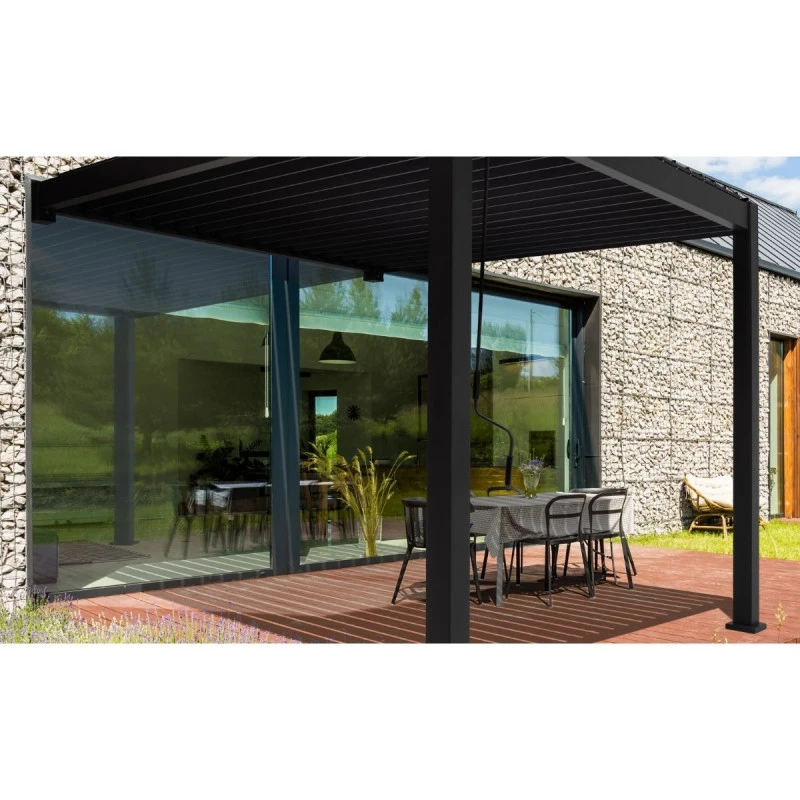 Pergola Bioclimatique Adossée En Alu Anthracite 3x3m Ombrea – Image 2