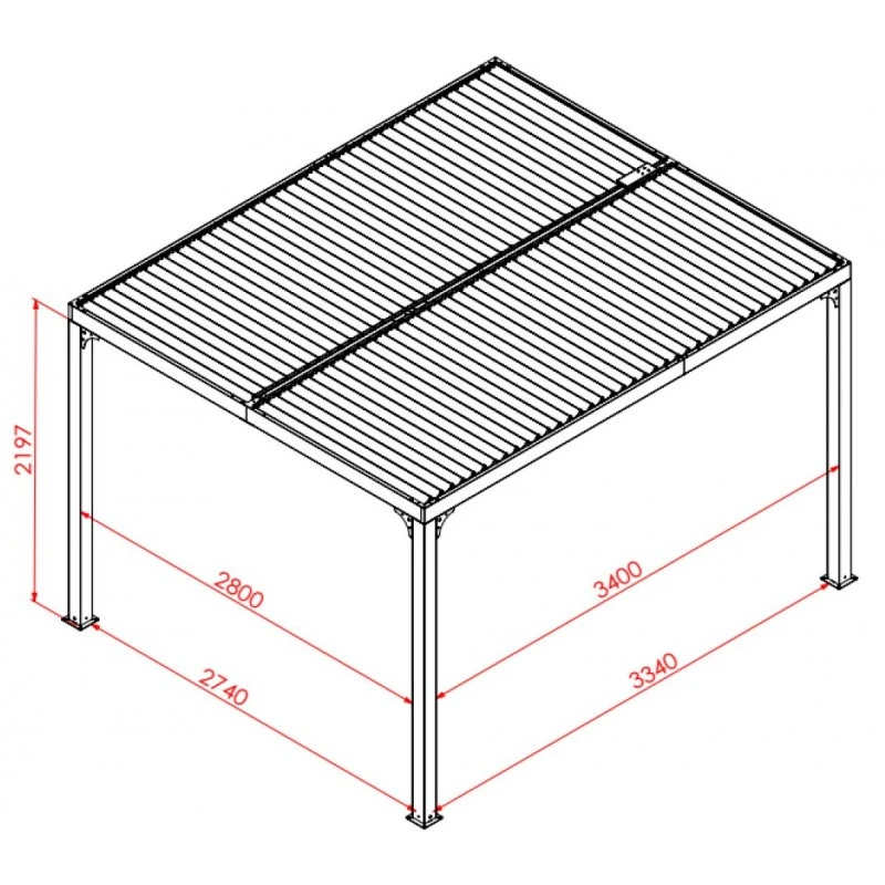 Pergola Bioclimatique Aluminium Anthracite 10,80m² Toit Avec Lames Ovales Aluminium + Rideau Gris Pour Côté 3m HABRITA – Image 6