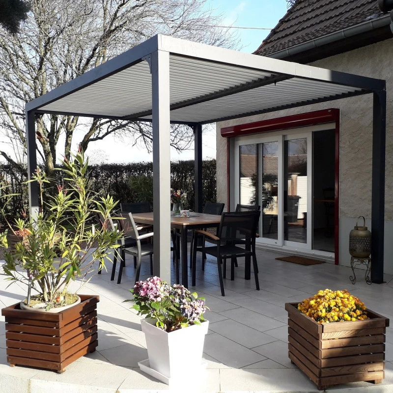 Pergola Bioclimatique Aluminium Anthracite 10,80m² + Toit Avec Lames Ovales écru HABRITA – Image 6