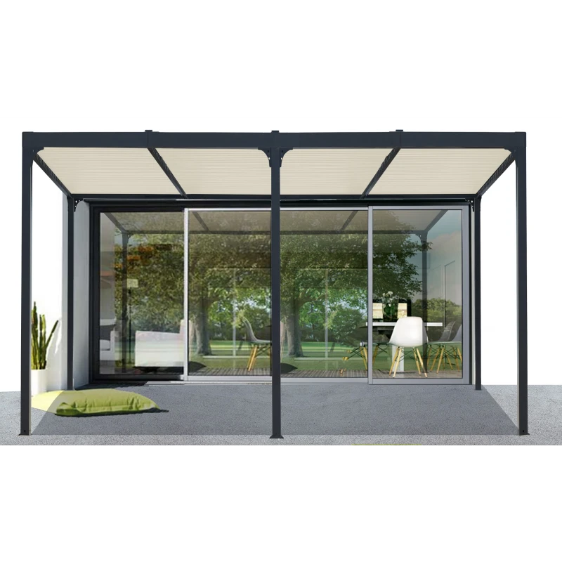 Pergola Bioclimatique Aluminium Anthracite 21,52m² + Toit Avec Lames Ovales écru HABRITA – Image 2