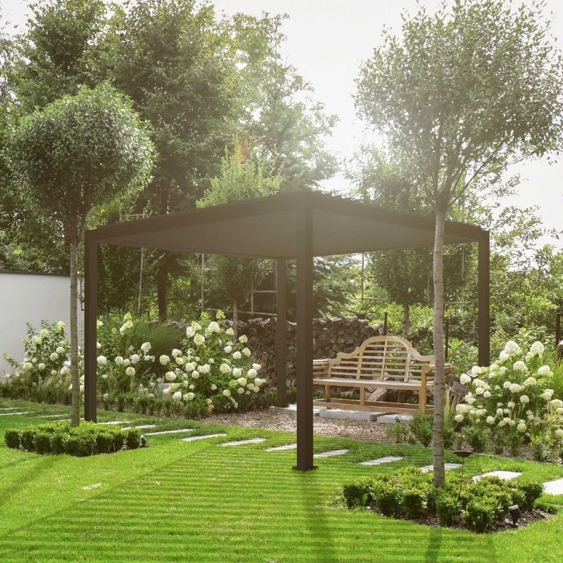 Pergola Bioclimatique Autoportante En Alu Anthracite 3x3m Ombrea