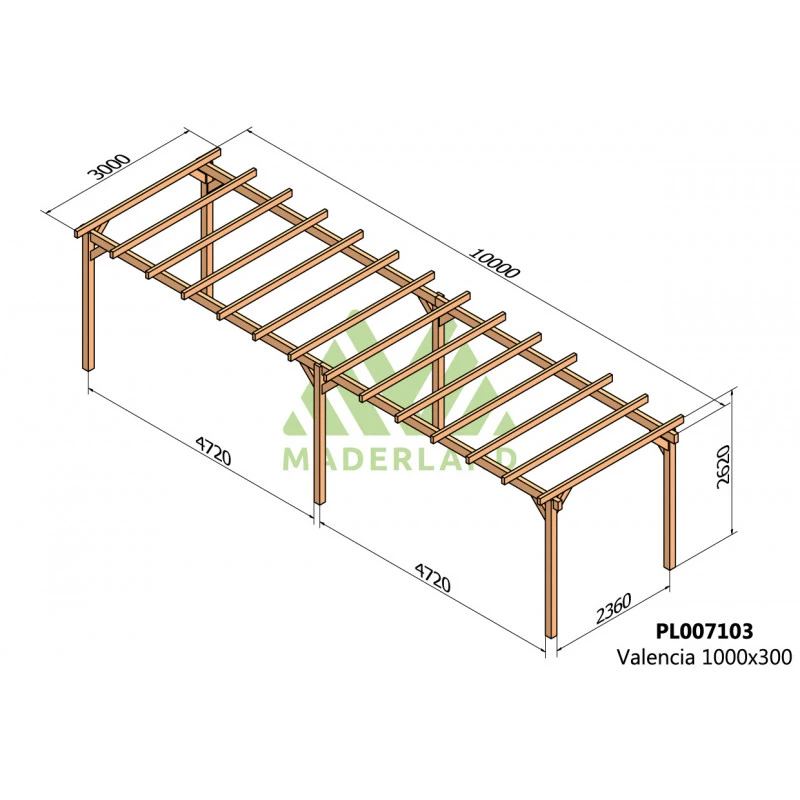 Pergola En Bois Lamellé-collé 1000x300cm Valencia – Maderland – Image 2