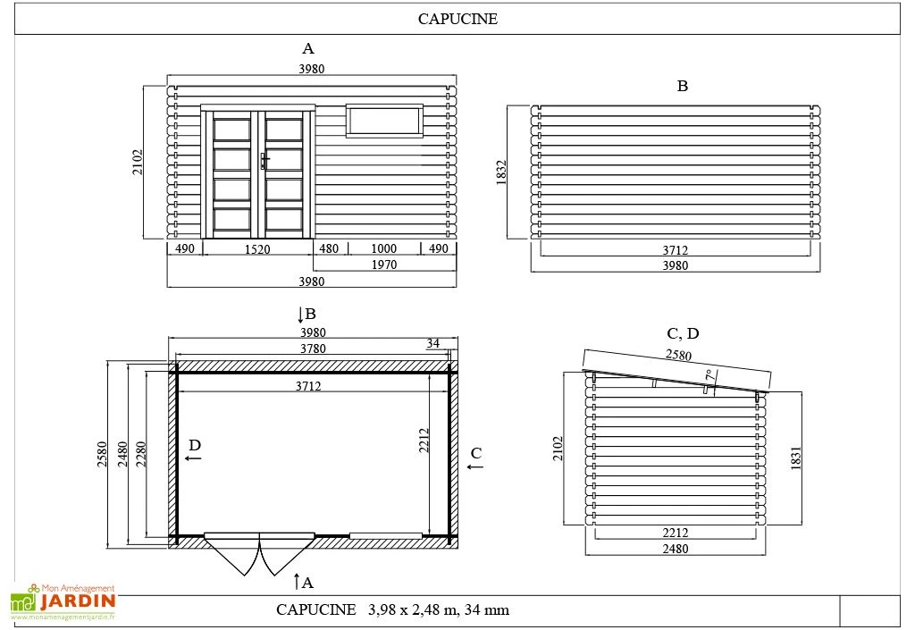 Abri De Jardin En Bois D’épicéa Brut Capucine – 9,87 M² – Image 4