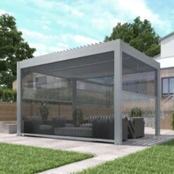 Store Avec Cadre Latéral Gris Clair 270cm Pour Pergola Bioclimatique En Aluminium X-METAL